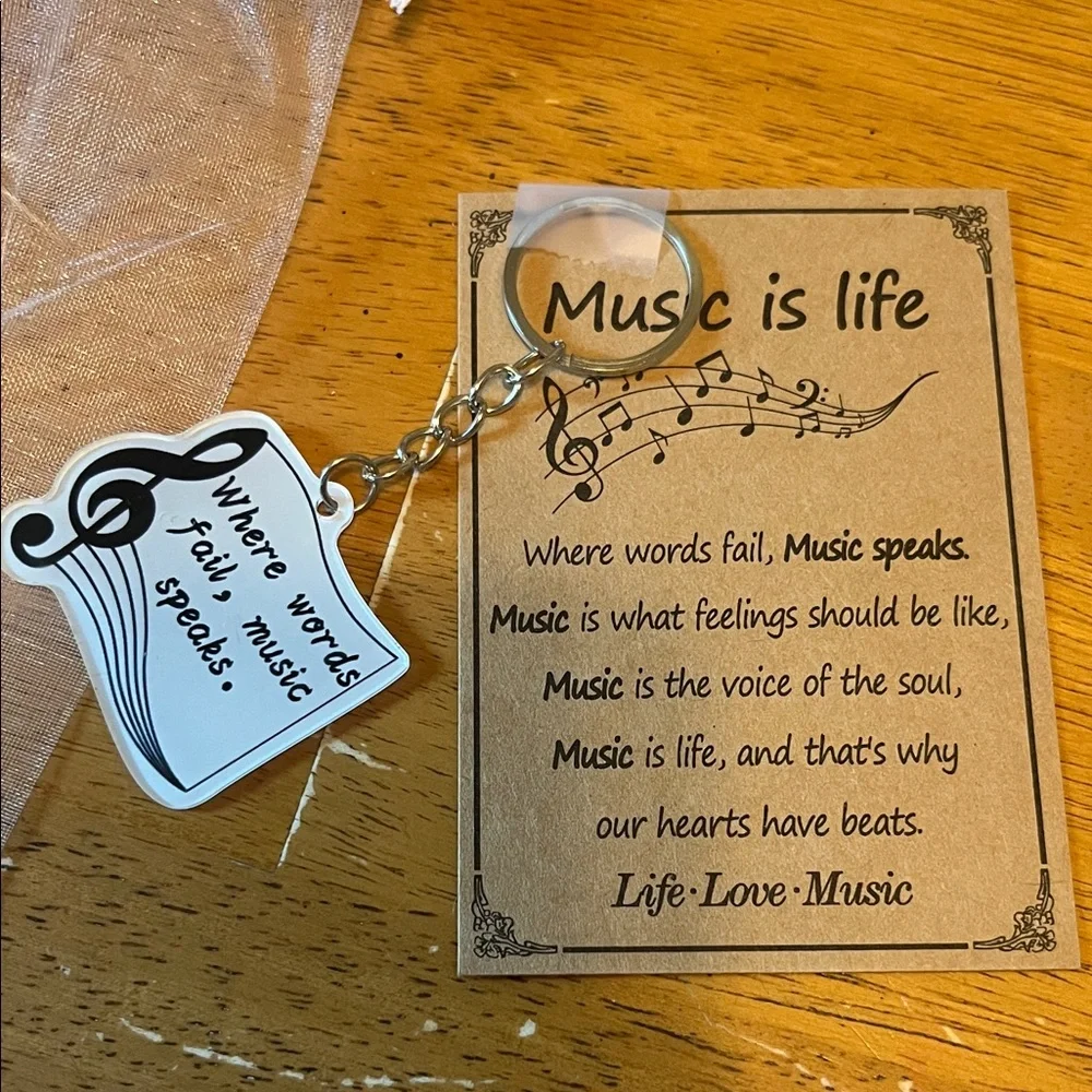Music Is Life Quote Keychain with Organza Bag and Card